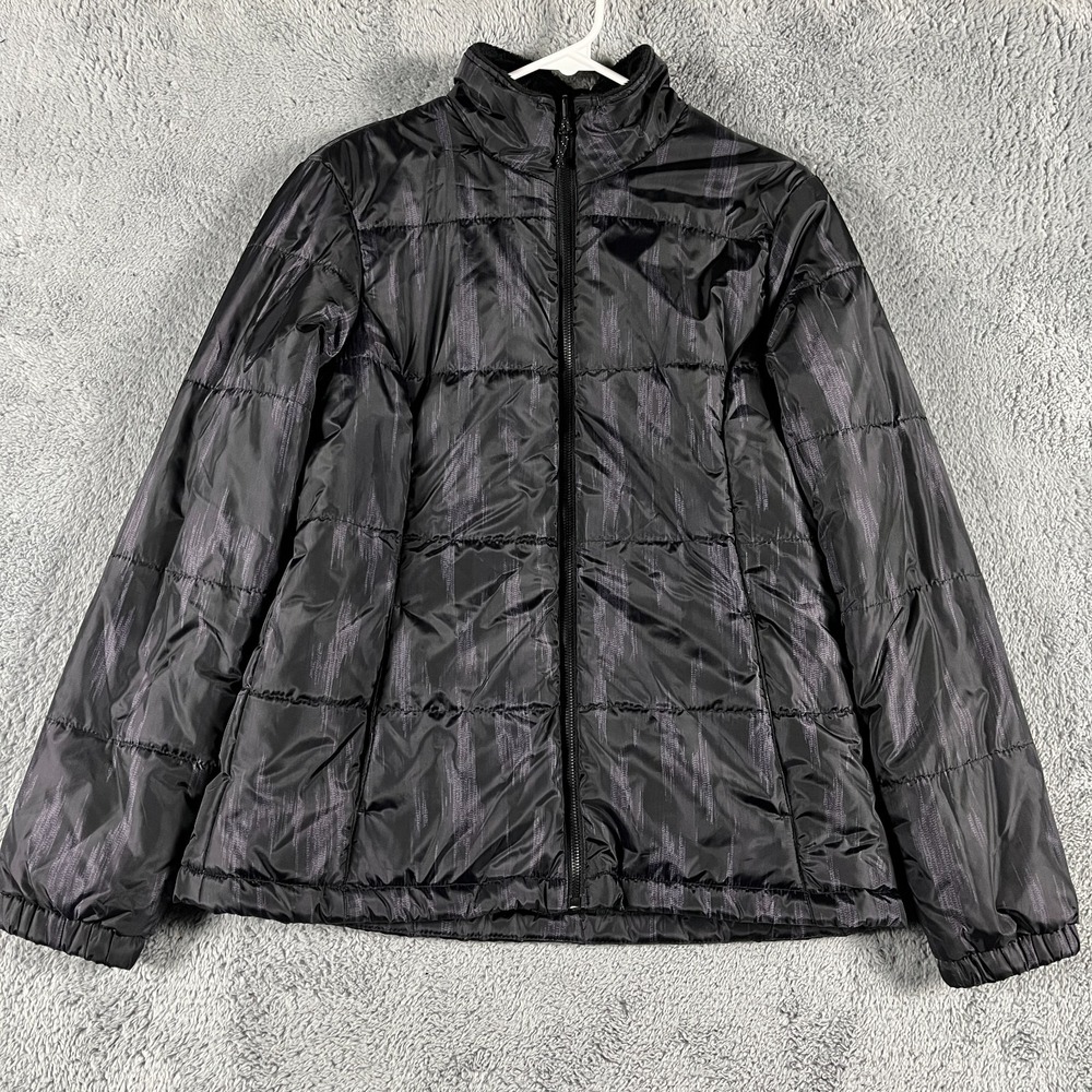 Free Country Puffer Jacket Womens M Black Faux Fur Lined Winter Casual Full Zip